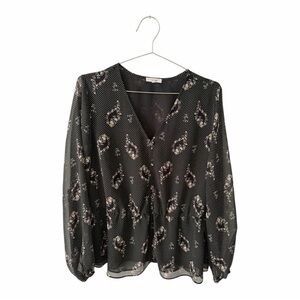 PLEIONE Nordstrom Floral Printed V Neck Smock Waist Blouse Women’s Medium